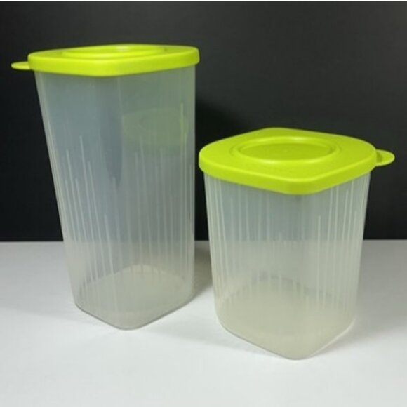 Tupperware Fresh N Cool 1.5L & 1.0L Storage Container Lime Green Lids 5058-5057 - Picture 1 of 8